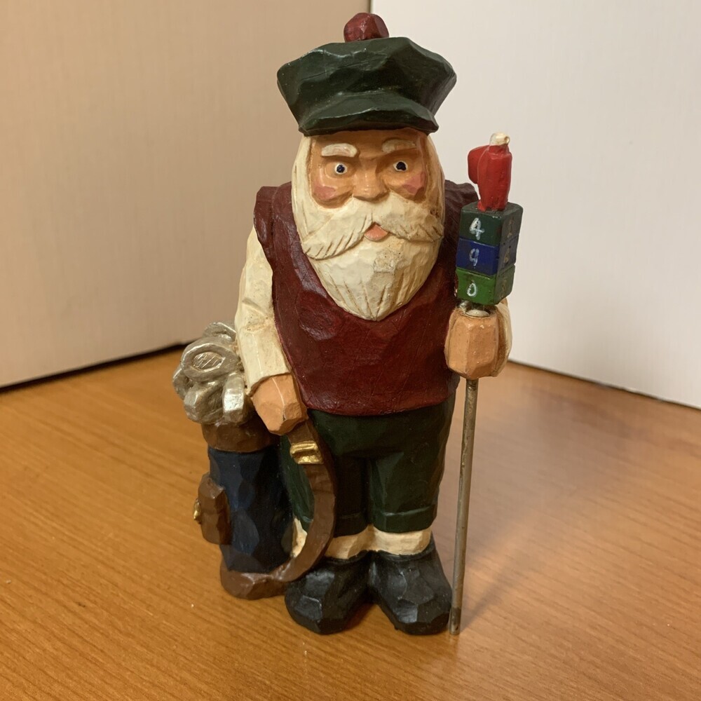 Vintage Golfing Santa Resin Figurine 6”x 3.5”